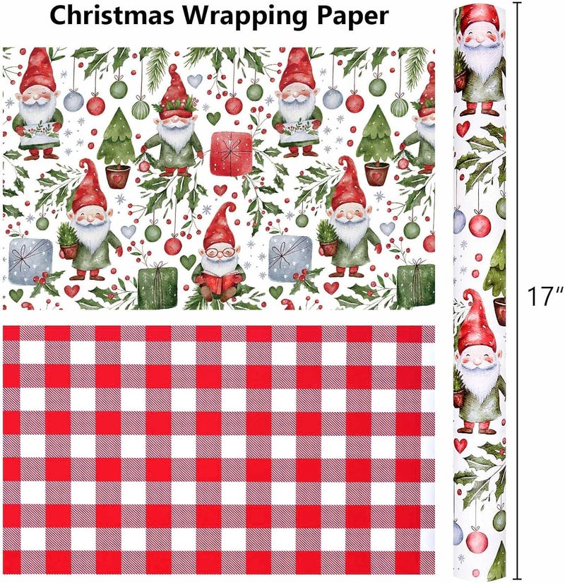 MAYPLUSS Christmas Wrapping Paper Roll - 17IN X 33FT - Gift Wrapping Paper Featuring Santa Claus Christmas Ballon Reversible Plaid for Kids, Holiday, New Year - Image 4